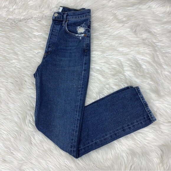 Agolde Women's Blue Riley Button-Fly Skinny‎ Mid-Rise Designer Jeans W24/L26 - Picture 3 of 13